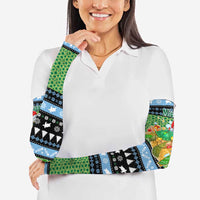 Micronesia Christmas Arm Sleeves with Santa Turtle Coral Reef and Holiday Ocean Pattern - Polynesian Pride