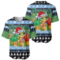 Micronesia Christmas Baseball Jersey with Santa Turtle Coral Reef and Holiday Ocean Pattern - Polynesian Pride