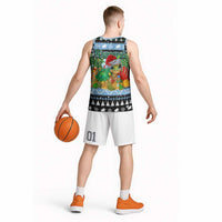 Micronesia Christmas Basketball Jersey with Santa Turtle Coral Reef and Holiday Ocean Pattern - Polynesian Pride