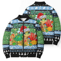 Micronesia Christmas Bomber Puffer Jacket with Santa Turtle Coral Reef and Holiday Ocean Pattern - Polynesian Pride