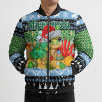 Micronesia Christmas Bomber Puffer Jacket with Santa Turtle Coral Reef and Holiday Ocean Pattern - Polynesian Pride