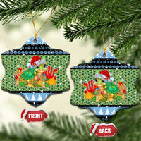 Micronesia Christmas Ceramic Ornament with Santa Turtle Coral Reef and Holiday Ocean Pattern - Polynesian Pride