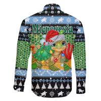 Micronesia Christmas Family Matching Off The Shoulder Long Sleeve Dress and Hawaiian Shirt with Santa Turtle Coral Reef and Holiday Ocean Pattern - Polynesian Pride