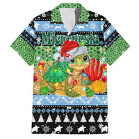 Micronesia Christmas Family Matching Puletasi and Hawaiian Shirt with Santa Turtle Coral Reef and Holiday Ocean Pattern - Polynesian Pride
