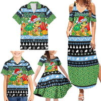 Micronesia Christmas Family Matching Summer Maxi Dress and Hawaiian Shirt with Santa Turtle Coral Reef and Holiday Ocean Pattern - Polynesian Pride