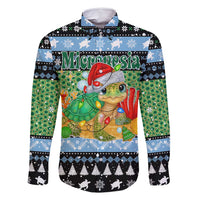 Micronesia Christmas Family Matching Summer Maxi Dress and Hawaiian Shirt with Santa Turtle Coral Reef and Holiday Ocean Pattern - Polynesian Pride