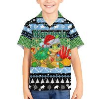 Micronesia Christmas Hawaiian Shirt with Santa Turtle Coral Reef and Holiday Ocean Pattern - Polynesian Pride