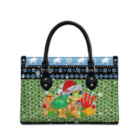 Micronesia Christmas Leather Bag with Santa Turtle Coral Reef and Holiday Ocean Pattern - Polynesian Pride