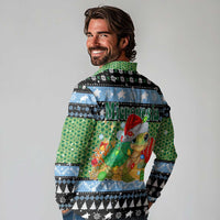 Micronesia Christmas Long Sleeve Polo Shirt with Santa Turtle Coral Reef and Holiday Ocean Pattern - Polynesian Pride