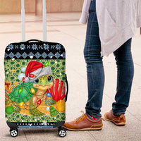 Micronesia Christmas Luggage Cover with Santa Turtle Coral Reef and Holiday Ocean Pattern - Polynesian Pride