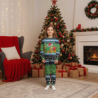 Micronesia Christmas Pajama Set with Santa Turtle Coral Reef and Holiday Ocean Pattern TS04 Kid Black Green - Polynesian Pride