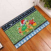 Micronesia Christmas Rubber Doormat with Santa Turtle Coral Reef and Holiday Ocean Pattern - Polynesian Pride