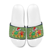 Micronesia Christmas Slide Sandals with Santa Turtle Coral Reef and Holiday Ocean Pattern - Polynesian Pride