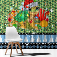 Micronesia Christmas Window Curtain with Santa Turtle Coral Reef and Holiday Ocean Pattern - Polynesian Pride