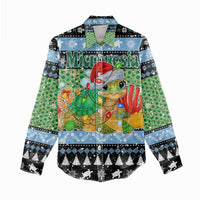 Micronesia Christmas Women Casual Shirt with Santa Turtle Coral Reef and Holiday Ocean Pattern - Polynesian Pride
