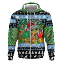 Micronesia Christmas Zip Hoodie with Santa Turtle Coral Reef and Holiday Ocean Pattern - Polynesian Pride