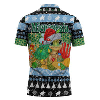 Micronesia Christmas Zipper Polo Shirt with Santa Turtle Coral Reef and Holiday Ocean Pattern - Polynesian Pride