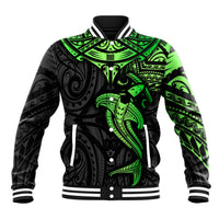 Polynesian Baseball Jacket Hammerhead Shark Tribal Pattern Black Green Version TS04 Unisex Black Green - Polynesian Pride