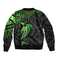 Polynesian Bomber Jacket Hammerhead Shark Tribal Pattern Black Green Version TS04 - Polynesian Pride