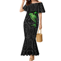 Polynesian Mermaid Dress Hammerhead Shark Tribal Pattern Black Green Version TS04 Women Black Green - Polynesian Pride