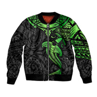 Polynesian Sleeve Zip Bomber Jacket Hammerhead Shark Tribal Pattern Black Green Version TS04 Unisex Black/Green - Polynesian Pride