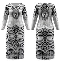 Aiga Samoa Raised Fist Couples Matching Long Sleeve Bodycon Dress and Hawaiian Shirt Polynesian Tribal Tattoo Art Family Pride TS04 - Polynesian Pride