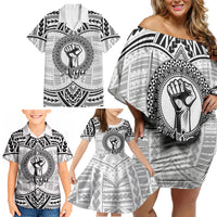 Aiga Samoa Raised Fist Family Matching Off Shoulder Short Dress and Hawaiian Shirt Polynesian Tribal Tattoo Art Family Pride TS04 - Polynesian Pride