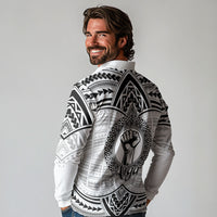 Aiga Samoa Raised Fist Long Sleeve Polo Shirt Polynesian Tribal Tattoo Art Family Pride TS04 - Polynesian Pride