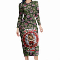Samoa Aiga Polynesian Long Sleeve Bodycon Dress Tropical Floral Hibiscus Pattern Island Heritage TS04 Long Dress Green Red - Polynesian Pride