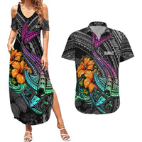 Hawaii Polynesian Couples Matching Summer Maxi Dress and Hawaiian Shirt with Tribal Hammerhead Sharks and Hibiscus Black TS04 Black - Polynesian Pride
