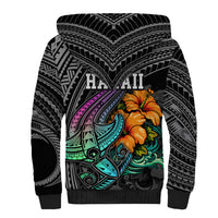 Hawaii Polynesian Sherpa Hoodie with Tribal Hammerhead Sharks and Hibiscus Black TS04 - Polynesian Pride