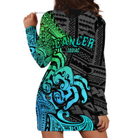 Zodiac Cancer Hoodie Dress Polynesian in Gradient Blue TS04 - Polynesian Pride