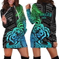 Zodiac Cancer Hoodie Dress Polynesian in Gradient Blue TS04 - Polynesian Pride