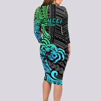 Zodiac Cancer Long Sleeve Bodycon Dress Polynesian in Gradient Blue TS04 - Polynesian Pride