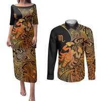 Zodiac Scorpio Couples Matching Puletasi Dress and Long Sleeve Button Shirts Polynesian in Orange TS04 Orange - Polynesian Pride