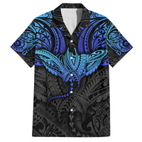 Polynesian Ray Pattern Family Matching Long Sleeve Bodycon Dress and Hawaiian Shirt TS04 Dad's Shirt - Short Sleeve Black Blue - Polynesian Pride