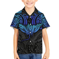 Polynesian Ray Pattern Family Matching Long Sleeve Bodycon Dress and Hawaiian Shirt TS04 Son's Shirt Black Blue - Polynesian Pride