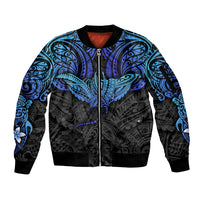 Polynesian Ray Pattern Sleeve Zip Bomber Jacket TS04 Unisex Black/Blue - Polynesian Pride