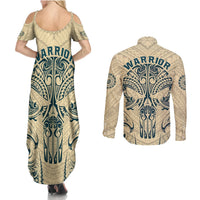 Polynesian Couples Matching Summer Maxi Dress and Long Sleeve Button Shirts Warrior Skull with Tribal Patterns Tattoo Design TS04 - Polynesian Pride