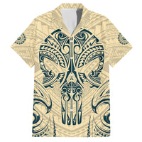 Polynesian Family Matching Long Sleeve Bodycon Dress and Hawaiian Shirt Warrior Skull with Tribal Patterns Tattoo Design TS04 Dad's Shirt - Short Sleeve Yellow - Polynesian Pride