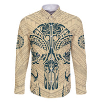 Polynesian Family Matching Summer Maxi Dress and Hawaiian Shirt Warrior Skull with Tribal Patterns Tattoo Design TS04 Dad's Shirt - Long Sleeve Yellow - Polynesian Pride