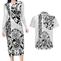 Hawaii Couples Matching Long Sleeve Bodycon Dress and Hawaiian Shirt with Polynesian Turtle TS04 Black/White - Polynesian Pride