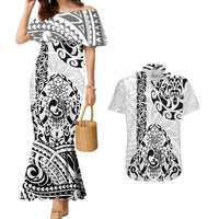 Hawaii Couples Matching Mermaid Dress and Hawaiian Shirt with Polynesian Turtle TS04 Black White - Polynesian Pride