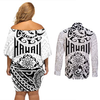 Hawaii Couples Matching Off Shoulder Short Dress and Long Sleeve Button Shirts with Polynesian Turtle TS04 - Polynesian Pride