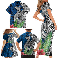 Polynesian Family Matching Short Sleeve Bodycon Dress and Hawaiian Shirt Whale Pattern and Hibiscus Flowers TS04 - Polynesian Pride
