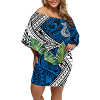 Polynesian Off Shoulder Short Dress Whale Pattern and Hibiscus Flowers TS04 Women Multicolor - Polynesian Pride