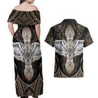 Polynesian Hawaii Tattoo Couples Matching Off Shoulder Maxi Dress and Hawaiian Shirt TS04 - Polynesian Pride