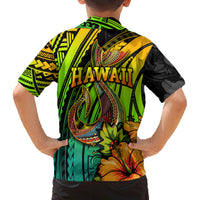 Hawaii Family Matching Summer Maxi Dress and Hawaiian Shirt Polynesian Fish Hook and Hibiscus Flowers with Gradient Pattern TS04 - Polynesian Pride