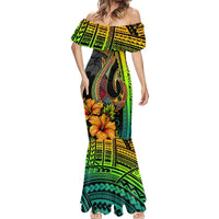 Hawaii Mermaid Dress Polynesian Fish Hook and Hibiscus Flowers with Gradient Pattern TS04 - Polynesian Pride