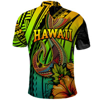 Hawaii Polo Shirt Polynesian Fish Hook and Hibiscus Flowers with Gradient Pattern TS04 - Polynesian Pride